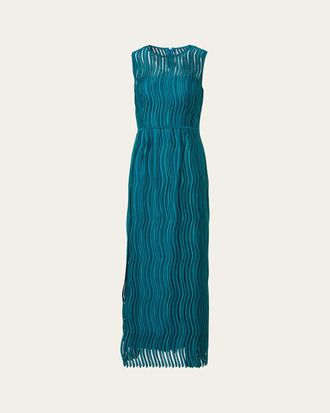 Akris Sleeveless Techno Wave Guipure Side-Slits Gown