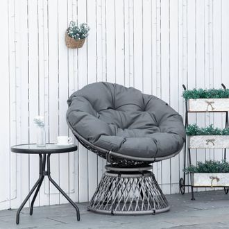 OUTSUNNY Swivel Rattan Papasan Moon Bowl Chair Round with Padded in Grey