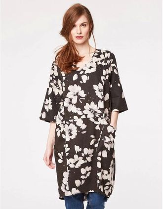 Thought Womens Thought Clothing Marin Womens Tencel Flower Print Dress - Black White Floral - Size: 10