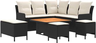 vidaXL Juegos De Muebles 7 Uds. Negro Y Crema Rat&aacute;n Sint&eacute;tico Vidaxl