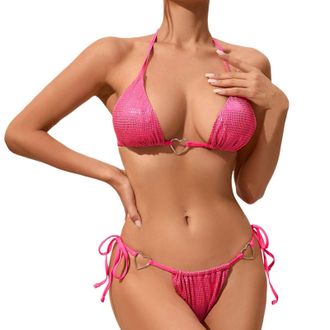 Generic Triangle Bikini Womens Set Halterneck Bikini Top Adjustable Swimwear Sexy Brazilian Bikini Womens Set String Top Bikini Thong Swimwear Bottom Side Lac