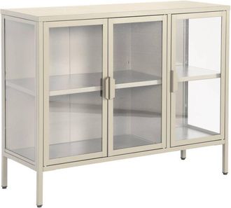 Sweeek Industrial metal and tempered glass sideboard with 3 doors 100cm, Arkansas, Beige, 100x35x80 cm