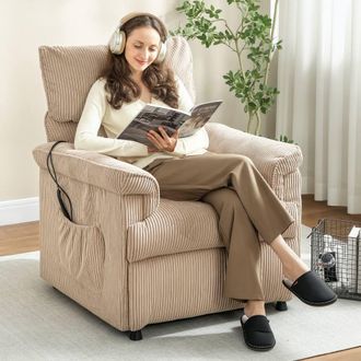 HOMCOM Massage Recliner with Quiet Motor, Power Reclining Chair in Beige | Size: Armchair