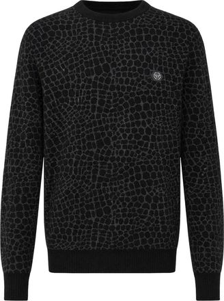 Philipp Plein Pullover Ronde Hals LS Love - Heren - Ronde hals truien - Zwart - L - Wol - Truien & Vesten