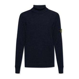 Stone Island Coltrui met logo - Heren - Coltruien - Blauw - M - Wol - Truien & Vesten