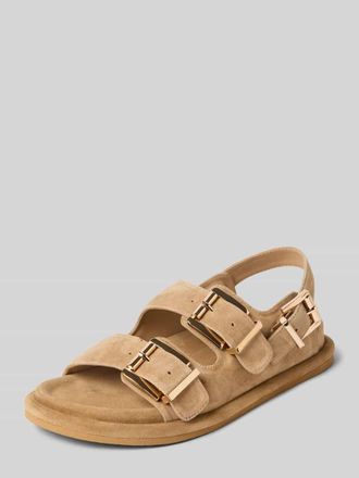 Alma En Pena Sandalette aus Leder mit Riemen und Dornschlie&szlig;en in Sand, Gr&ouml;&szlig;e 36