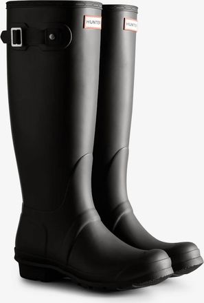 Hunter Womens Original Tall Tri-Colour Logo Backstrap Boot In Black