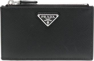 Prada Black Logo-Appliqué Leather Card Holder - Mens - Calf Leather