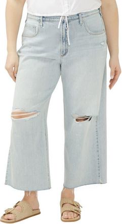 Silver Jeans Co Be Easy Raw Hem Crop Wide Leg Jeans in Malaga at Nordstrom, Size 20W X 26