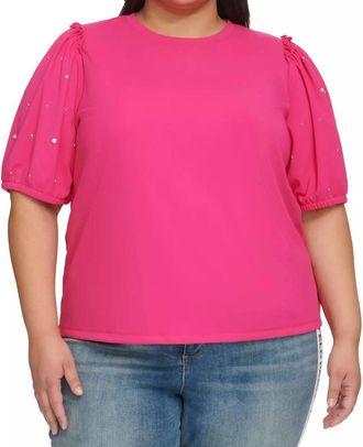 Karl Lagerfeld Embellished Puff-Sleeve Top - Plus In Tea Berry