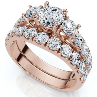 Pompeii3 1 3/4Ct 3-Stone Diamond Engagement Wedding Ring Set 14k Gold or Pt Lab Grown