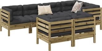vidaXL Set De Sof&aacute;s Jard&iacute;n 7 Pzas Con Cojines Madera Pino Impregnada Vidaxl
