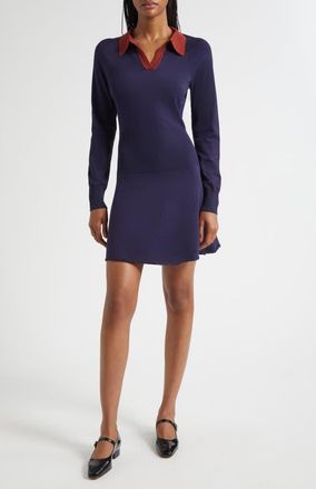 Staud Gene Long Sleeve Polo Sweater Dress in Navy/Sangria at Nordstrom, Size X-Large