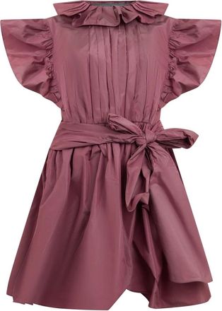 Alberta Ferretti Elegant Jurk met Pofmouwen - Dames - Korte kleedjes - Paars - S - Polyester - Kleedjes