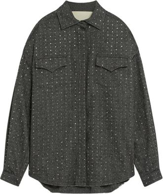 A Paper Kid Overhemden, Dames, Zwart, M, Wol, Camicia Over In Panno Con Borchie