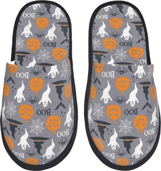 Generic Cotton Slippers Halloween Pumpkin Anti-Skid Sliders Warm Slippers For Hotel Trip Winter L