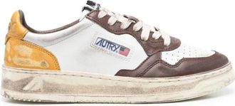 Autry Vintage Witte Leren Sneakers met Paneelontwerp - Dames - Sneakers - Veelkleurig - 37 EU - Leer - Schoenen