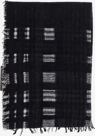 Faliero Sarti Textured Checkered Scarf with Fringed Edges and Contrast Trim