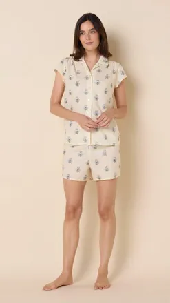 The Cats Pajamas Luxe Pima Short Set in Queen Bee Honey at Nordstrom, Size X-Large