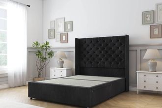 Sloomy Dior Naples Divan Bed Base 2 Drawers - 54 Wingback Headboard in Black | Size: King