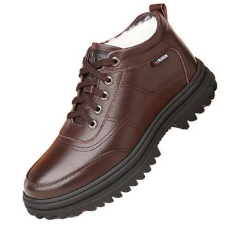 Generic Mens Flat Heel Warm Winter Boots Lace Up Office Dress Shoes Round Toe PU Leather Short Boots,Brown,7.5 UK