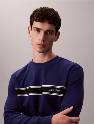 Calvin Klein Mens Fleece Stripe Classic Sweatshirt - Blue - 2XL
