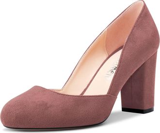 Castamere Women Chunky Block High Heel Round Toe Pumps Court Shoe Slip-on Office Party Dress 8.5 CM Heels Shoes Pink 5.5 UK