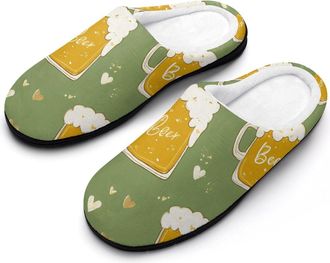 Generic Beer Lovers Mug Pattern Slippers Men Winter Warm Cotton Anti-Slip Indoor Slip-Ons House Shoes