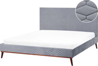 Beliani Cama Con Somier De Terciopelo Gris Claro Madera Oscura 180 X 200 Cm Acolchado Bayonne