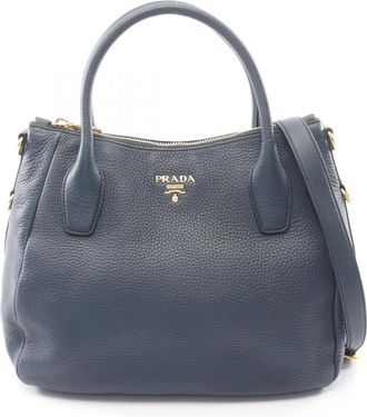 Prada Navy Vitello Daino Handbag Tote Bag (Pre-Owned)