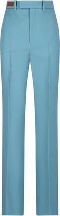 Gucci Straight Trousers, female, Blue, Size: 2XS Birds Label Wool Trousers