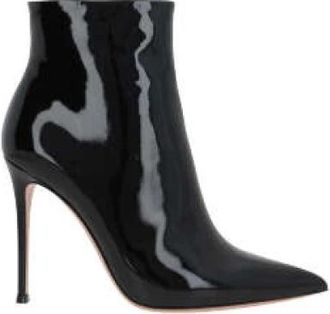 Gianvito Rossi Zwarte Lakleren Rits Stiletto Laarzen - Dames - Laarzen met Hak - Zwart - 40 1/2 EU - Leer - Schoenen