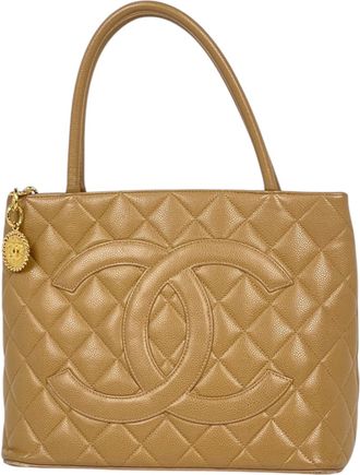 Chanel Beige Grained Calfskin Handbag Tote Bag (Pre-Owned)