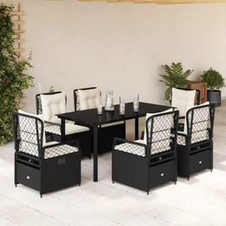 vidaXL Set De Comedor De Jard&iacute;n 7 Pzas Y Cojines Rat&aacute;n Sint&eacute;tico Negro Vidaxl