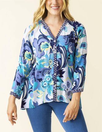 Habitat Vintage Mixed Print Mandarin Collar In Indigo