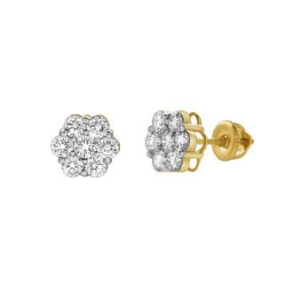 LuvMyJewelry Meadow 14K Yellow Gold Cluster Lab Grown Diamond Unisex Earrings - 1.05 Cts