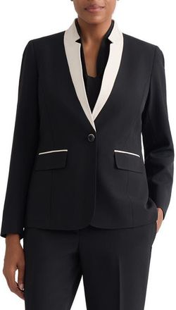 Kasper Colorblock Stretch Crepe Jacket in Black/parchement at Nordstrom, Size 10
