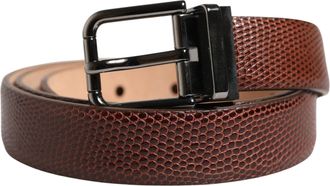 Dolce & Gabbana Men Brown Goatskin Leather Metal Buckle Belt Goat
