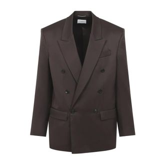 Saint Laurent Double-breasted Silk Blazer - male - Saint Laurent - Blazers - Brown - L - Jackets