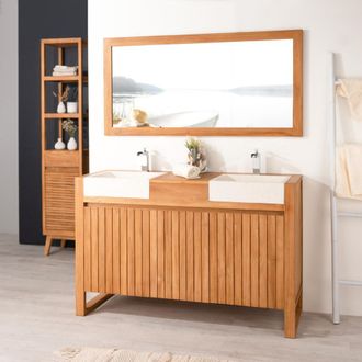 Wanda Collection Mueble De Teca Y Lavabos Para Cuarto De Ba&ntilde;o Lujo 140 Crema