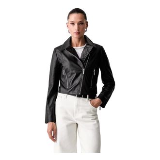 A|X Armani Exchange Jassen, Dames, Zwart, S, Leer, Korte leren jas