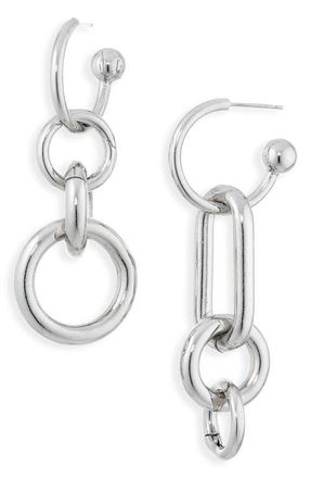 Justine Clenquet Troy Mismatched Drop Earrings in Palladium at Nordstrom