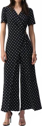 Joseph Ribkoff Polka Dot Wrap Wide Leg Jumpsuit In Black/vanilla