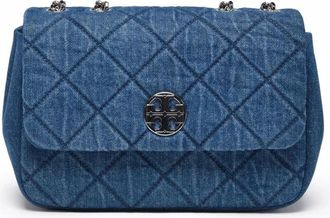 Tory Burch Willa Denim Crossbody Tas - Dames - Schoudertassen - Blauw - ONE Size - Denim - Tassen