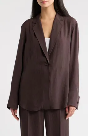 Theory Washed Twill One-Button Blazer Shirt in Dark Brown - D1S at Nordstrom, Size X-Large