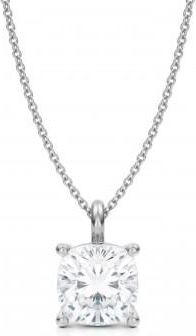Allurez Cushion Lab Diamond 4-Prong Necklace 14K White Gold (3.50ct)