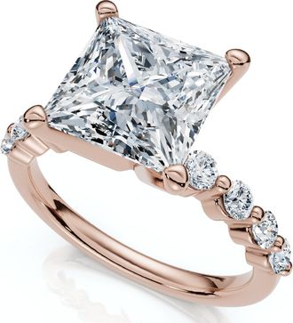 Pompeii3 Certified Monica Princess Cut 3 1/2Ct Diamond Engagement Ring 14k Gold Lab Grown