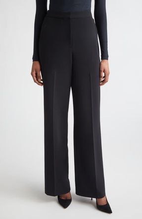St. John Stretch Linen Blend Twill Wide Leg Pants in Black at Nordstrom, Size 10