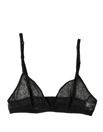 Dolce & Gabbana Womens Black Logo Mania Sheer Soft Cup Bra Underwear Elastane Nylon Clothing