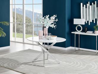 Furniturebox Novara 120cm Round 6-Seater Dining Table With Silver Chrome Legs in White